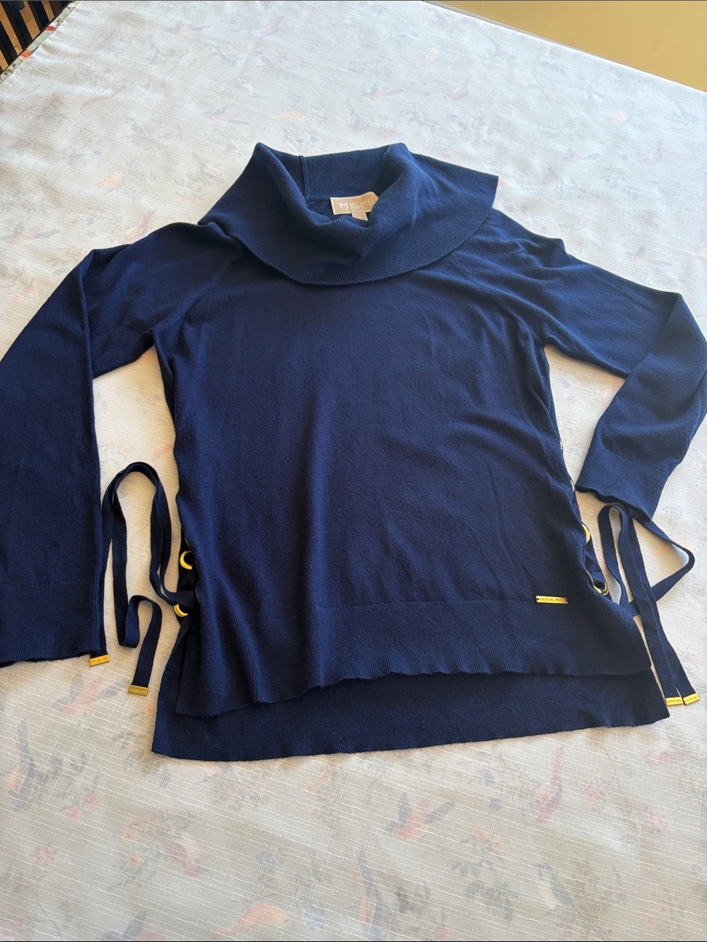 MICHAEL Michael Kors Navy Cowl-Neck Side-Tie Sweater